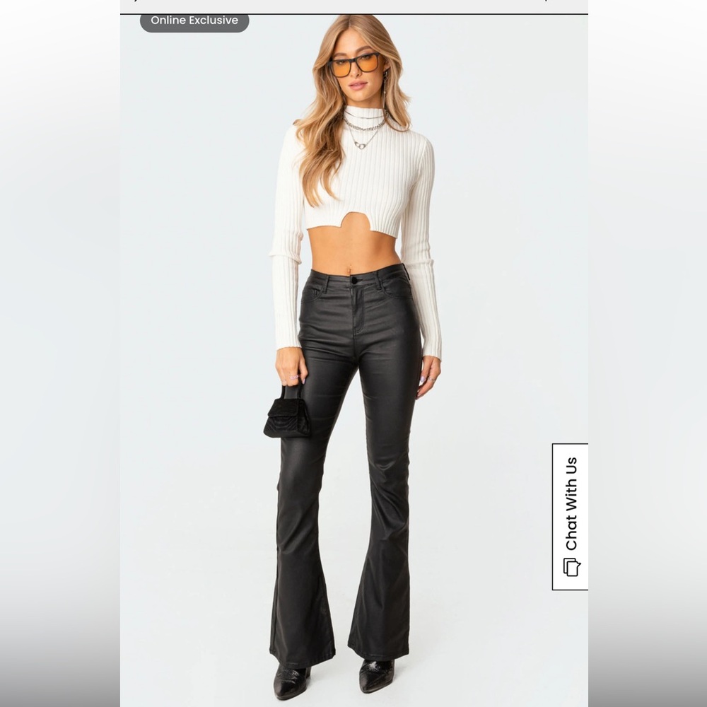 Edikted Black Faux Leather High‑Waist Pants